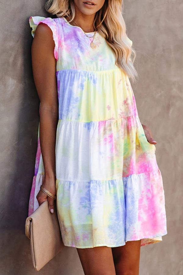 Mini-robe tie-dye à col rond