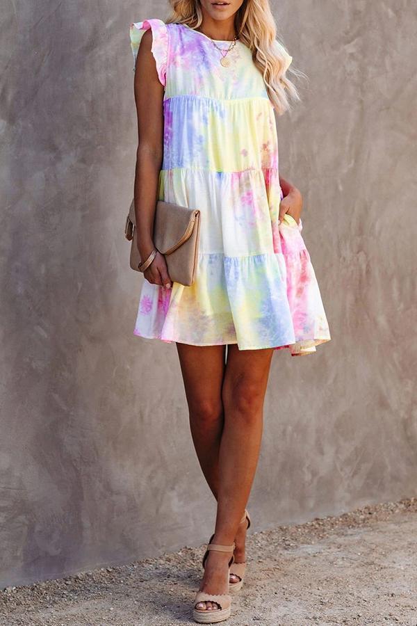 Tie-dye Round Neck Mini Dress