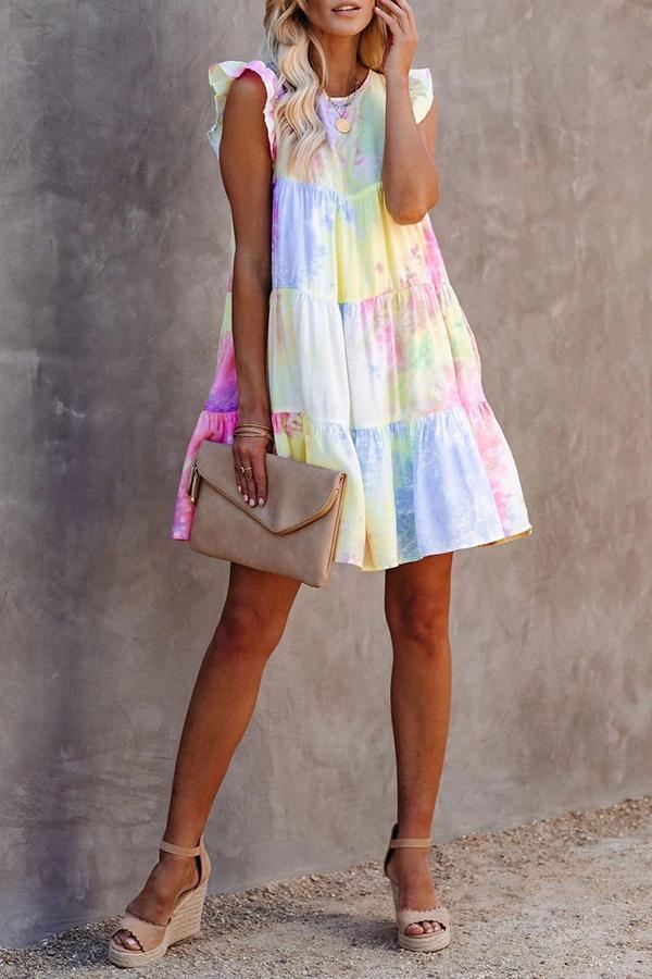 Tie-dye Round Neck Mini Dress