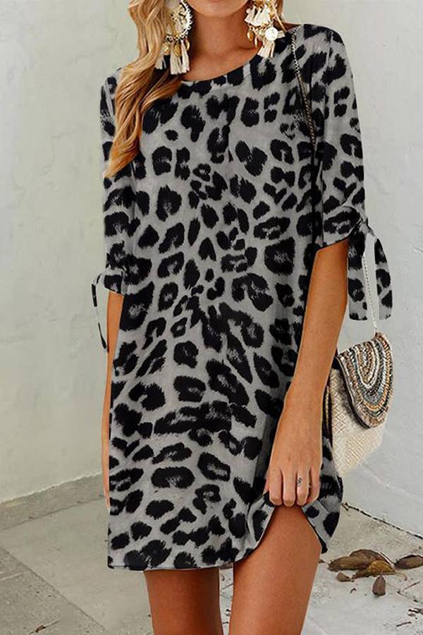 Leopard Print Round Neck Mini Dress (2 Colors)