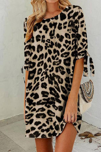 Leopard Print Round Neck Mini Dress (2 Colors)