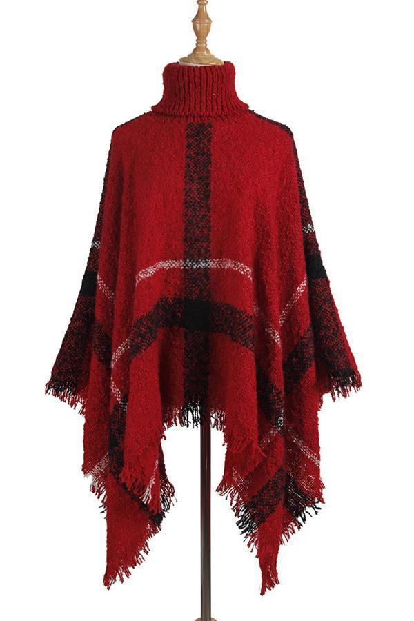 Turtle Neck Cape Shawl Loose Sweater (6 Colors)