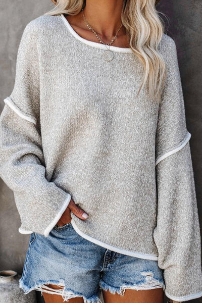 Solid Color Loose Batwing Sleeve Sweater