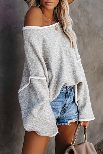 Solid Color Loose Batwing Sleeve Sweater