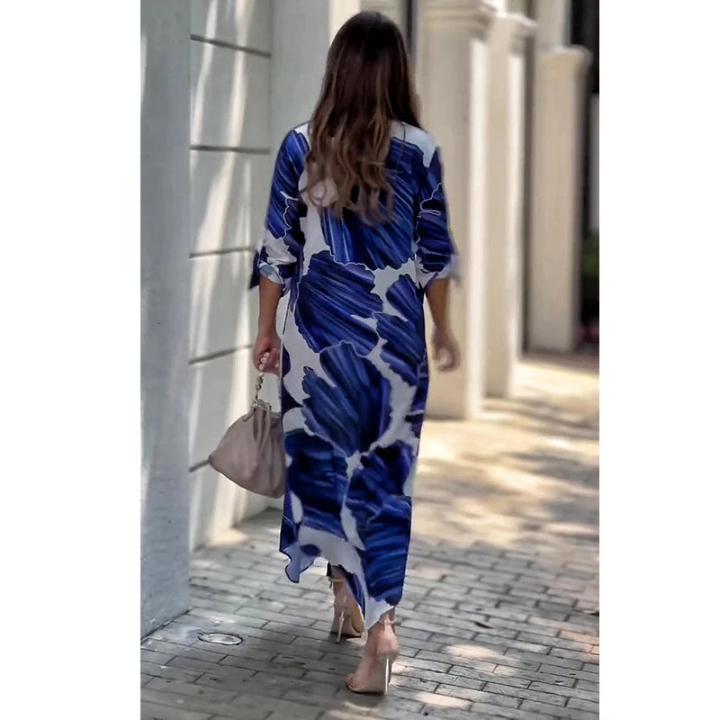 Hemdblusenkleid mit Knopfleiste und Sommerpflanzen-Print