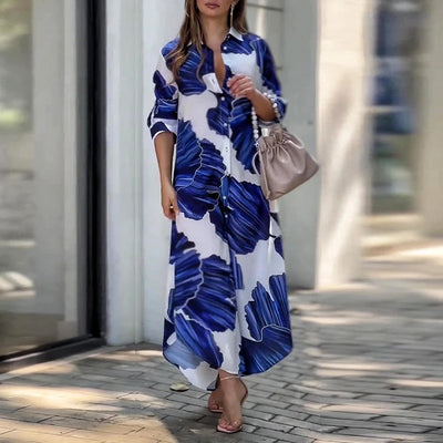 Hemdblusenkleid mit Knopfleiste und Sommerpflanzen-Print