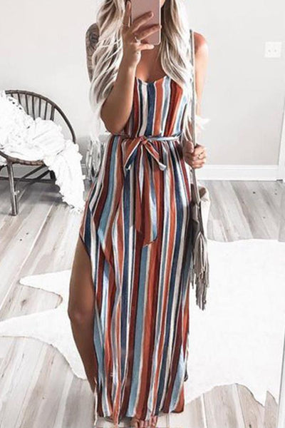 Striped Split Sling Maxi Dress