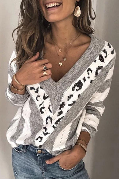 V-neck Striped Loose Sweater (3 Colors)