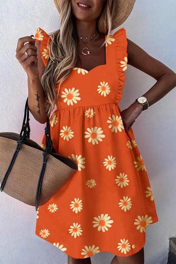 Sleeveless Printed Square Neck Mini Dress