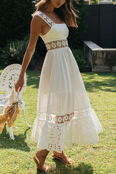 Fashion Lace Sleeveless Teaching Long Skirt Dress White Wedding Dresses 💍