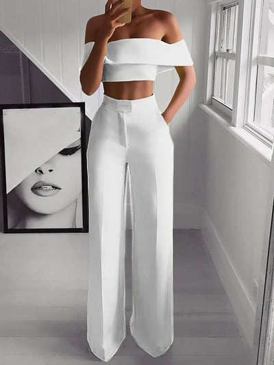 Zweiteiliger Anzug aus One-Shoulder-Crop-Top und Wischhose 