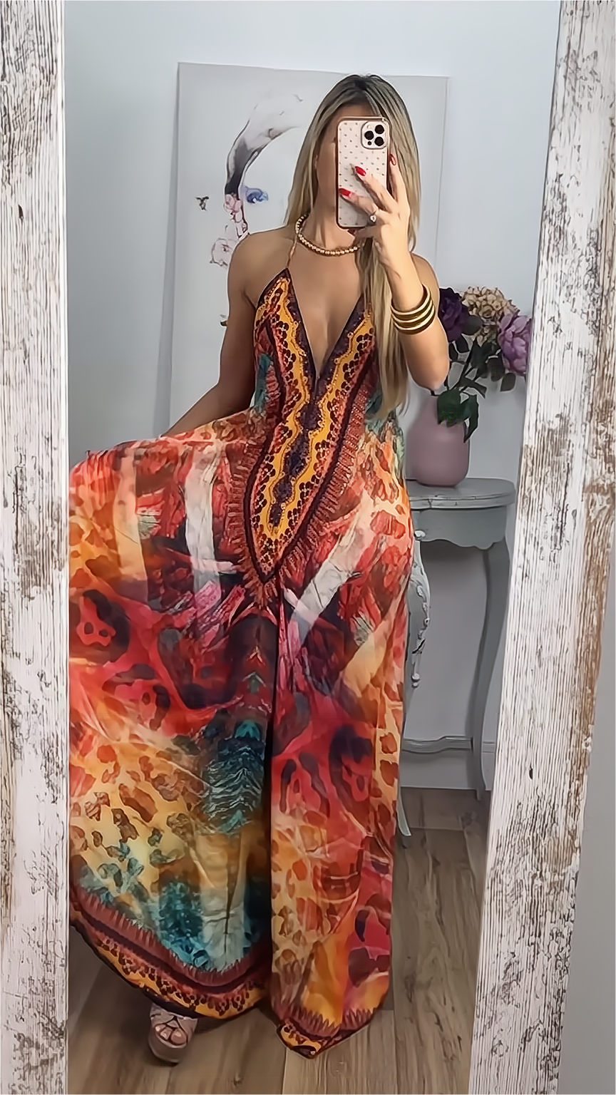 Rückenfreies Boho-Maxikleid mit Slip 