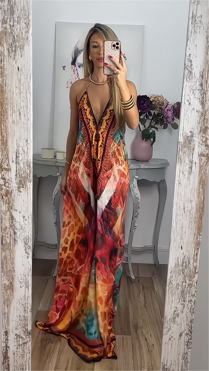 Rückenfreies Boho-Maxikleid mit Slip 