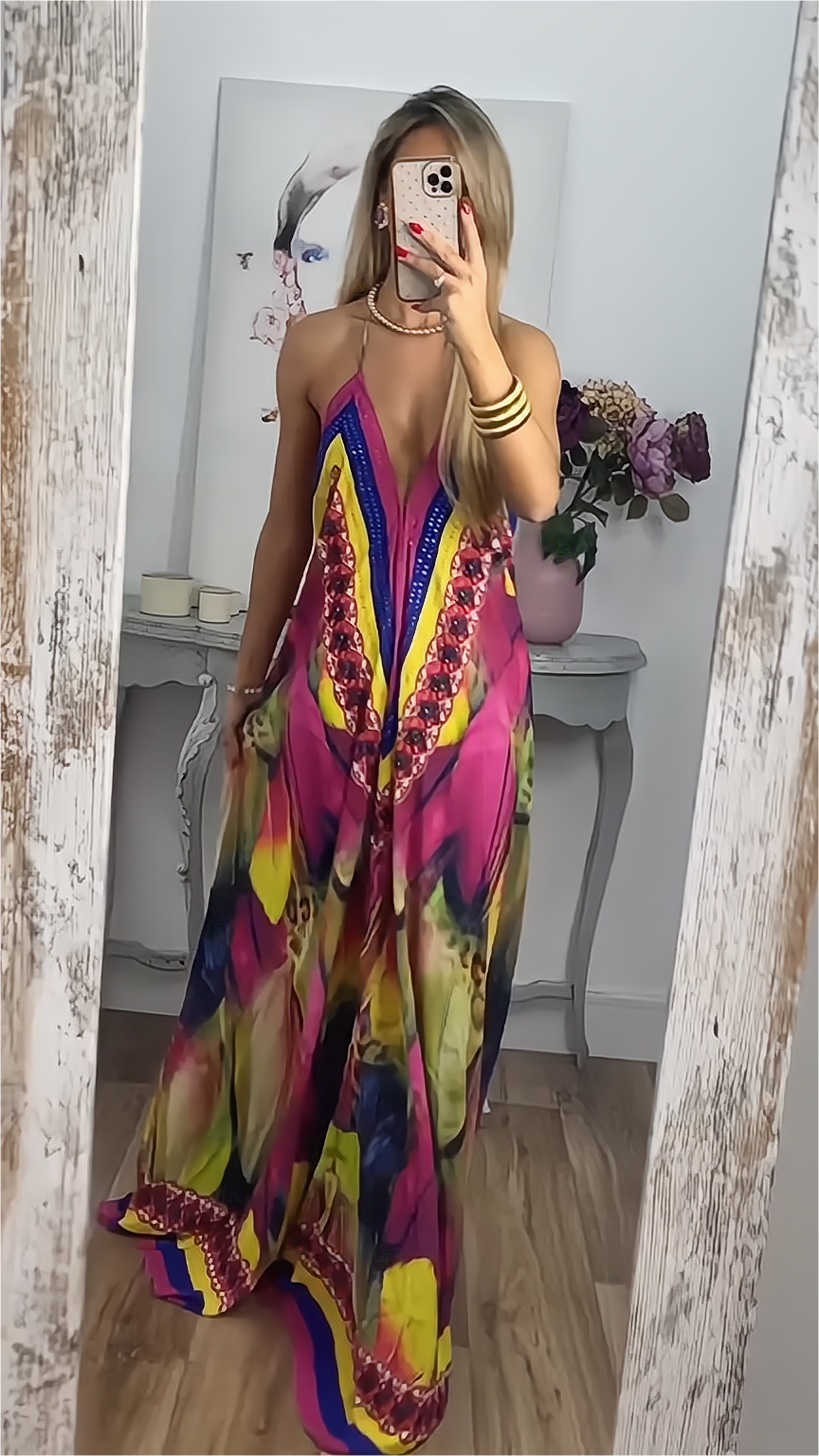 Rückenfreies Boho-Maxikleid mit Slip 