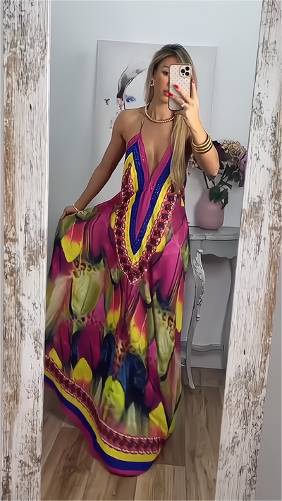 Rückenfreies Boho-Maxikleid mit Slip 