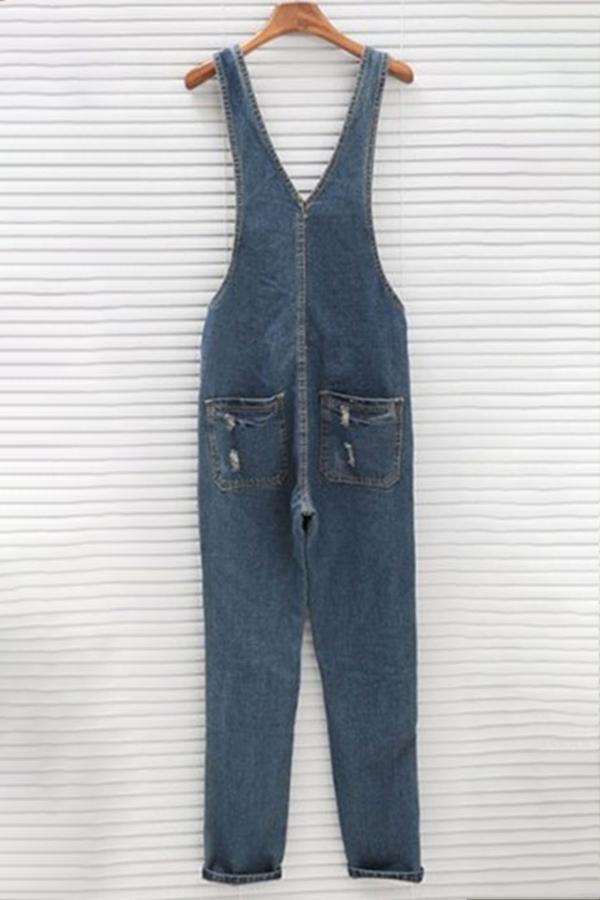 Casual Ripped Denim Overalls