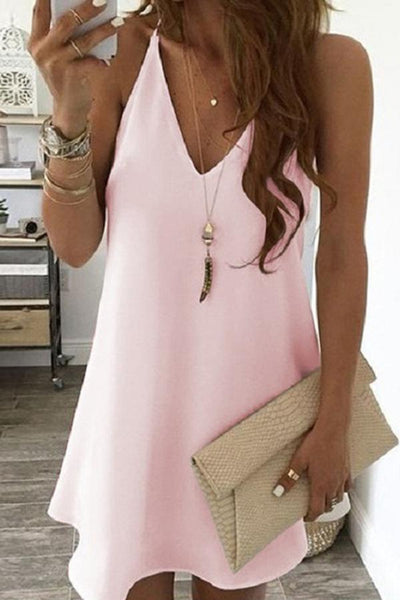 Basic Solid Color Sleeveless V-neck Mini Dress