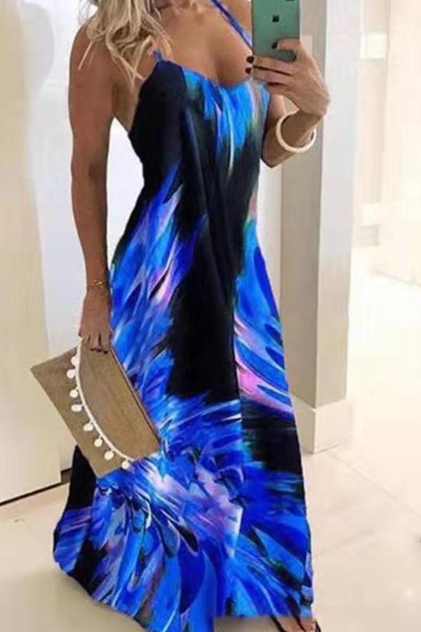 Elegant Abstract Printed Sling Maxi Dress (3 Colors)