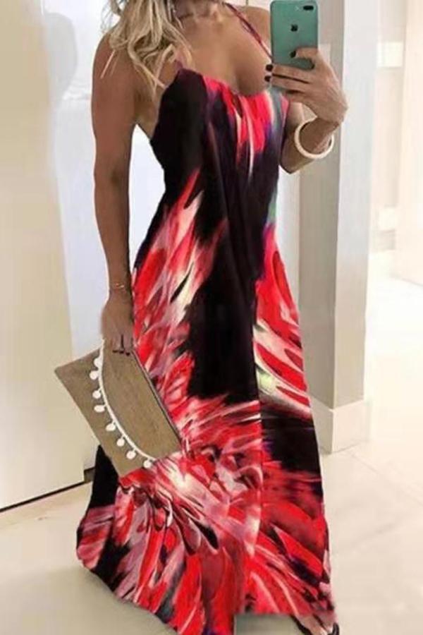 Elegant Abstract Printed Sling Maxi Dress (3 Colors)