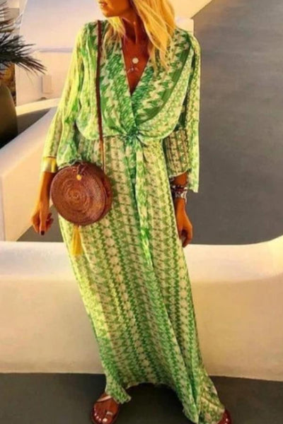 Bohemian Trumpet Sleeve Holiday Maxi Dress