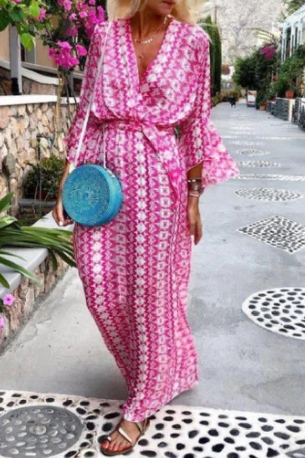 Bohemian Trumpet Sleeve Holiday Maxi Dress