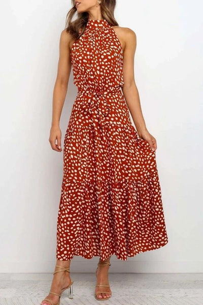 Sleeveless Polka Dot Round Neck Maxi Dress