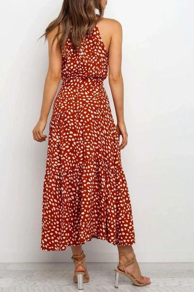 Sleeveless Polka Dot Round Neck Maxi Dress