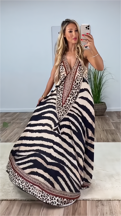 Rückenfreies Boho-Maxikleid mit Slip 