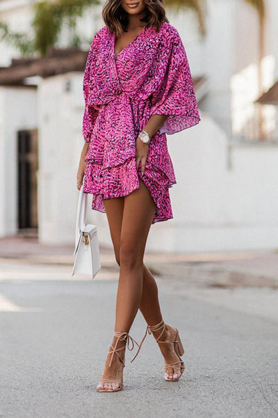 Printed Doll Sleeves Mini Dress