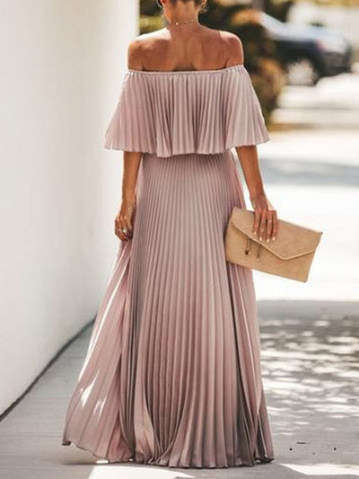 Ruffled Peated Chiffon Maxi Dress