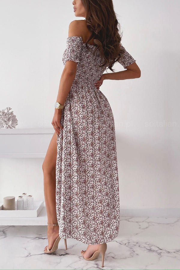 Stolen Moment Floral Smocked Slit Midi Dress