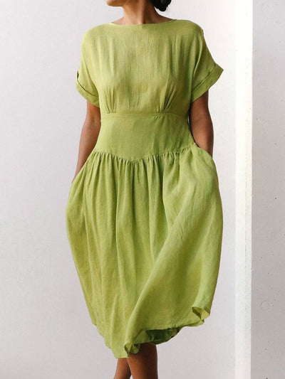 Robe midi en lin vert herbe, nouvelle collection 2023 