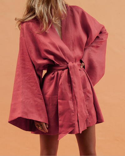 Robe kimono décontractée en coton et lin 