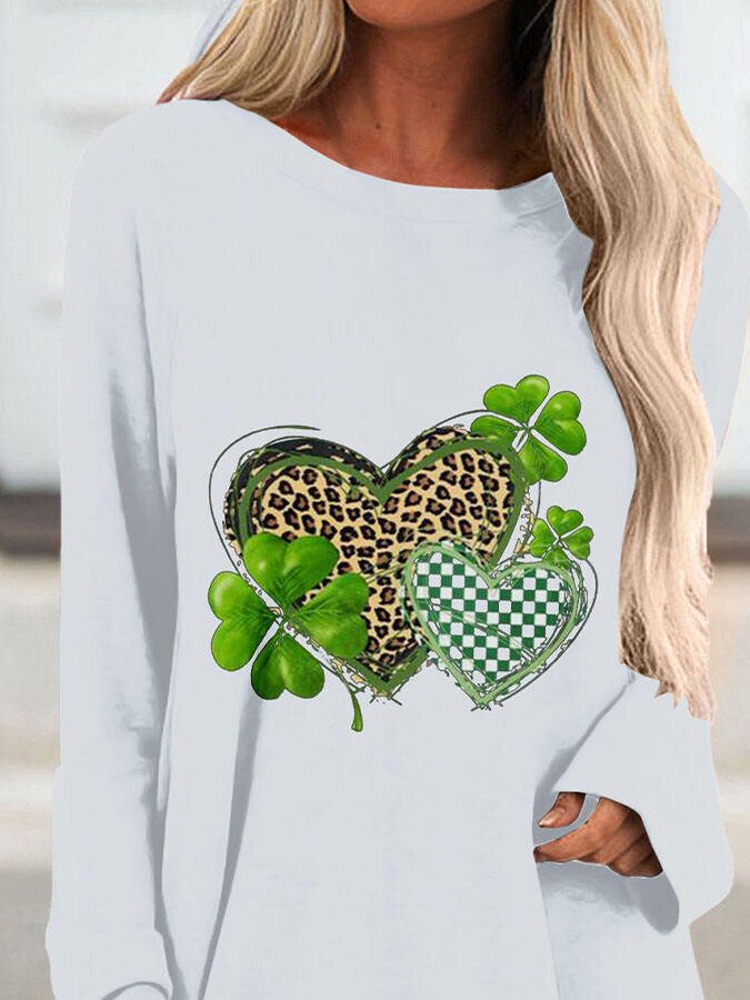 Lucky Clover T-shirt graphique linéaire à manches longues 