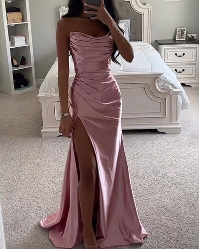 Fashion Solid Color Slit Dress