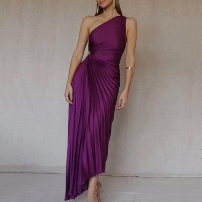 Robe de soirée irrégulière plissée violette élégante 