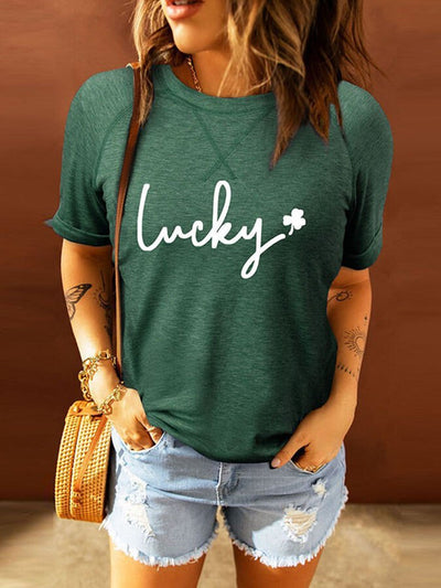 Women's St. Patrick's Day Shamrock Print Short Sleeve T-Shirt