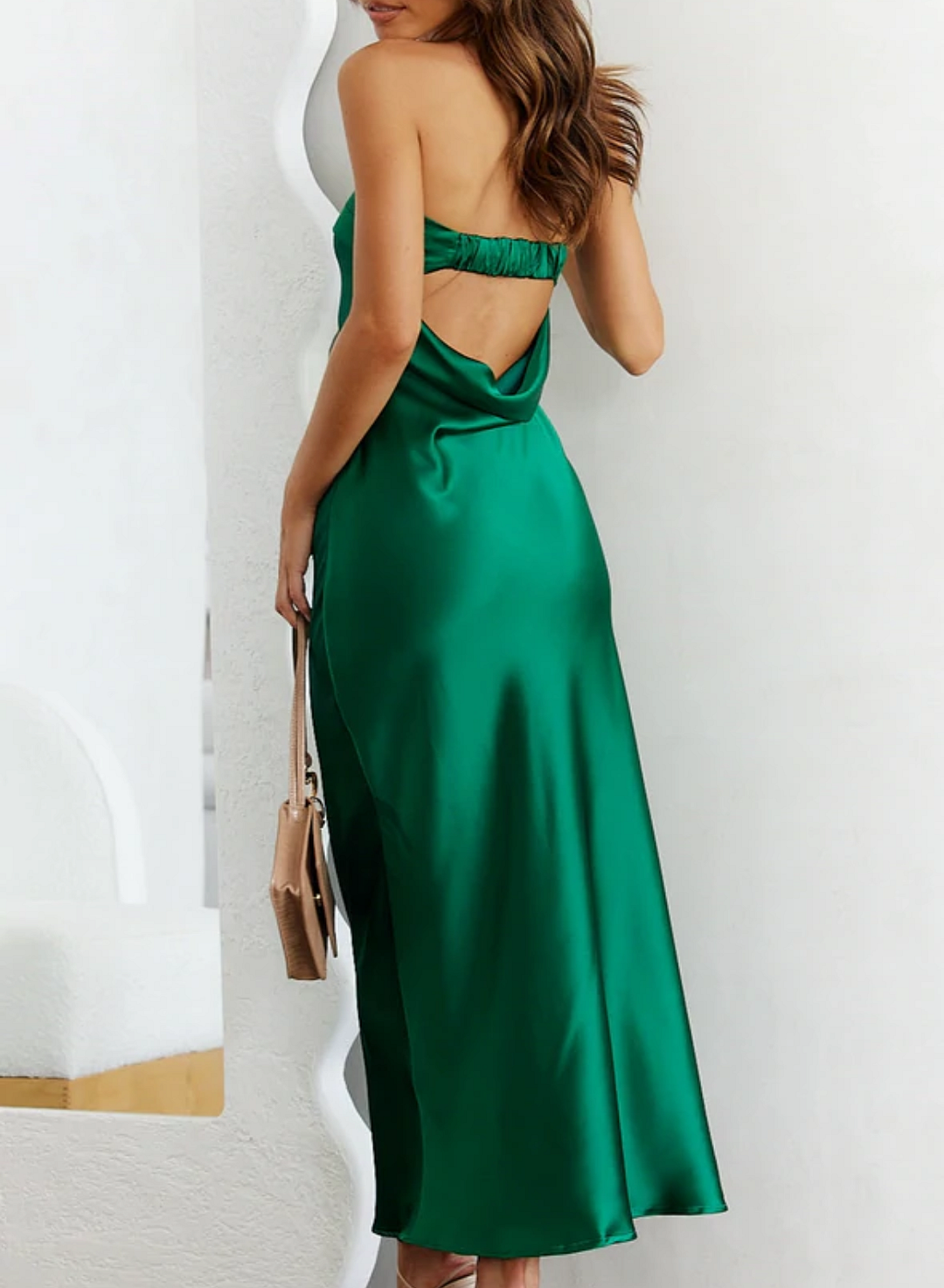 Solid Color Backless Satin Sexy Tube Dress