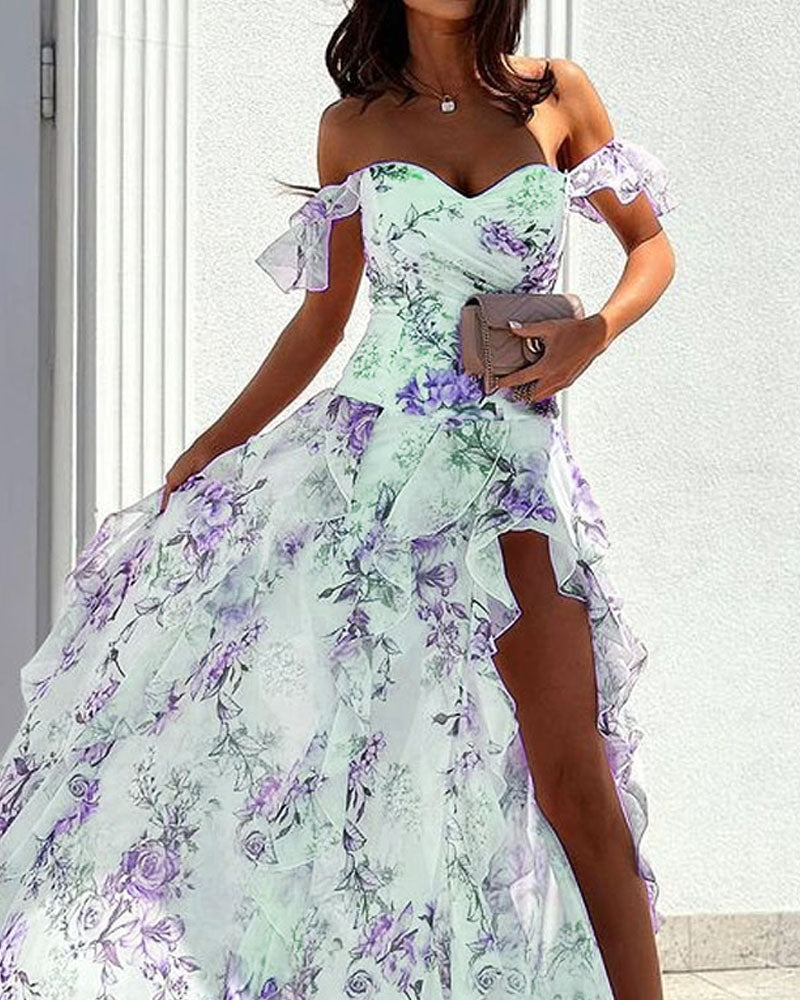 Elegant One Shoulder Print Dress