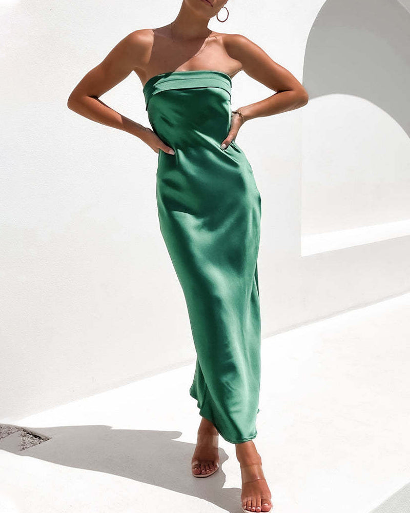 Solid Color Backless Satin Sexy Tube Dress