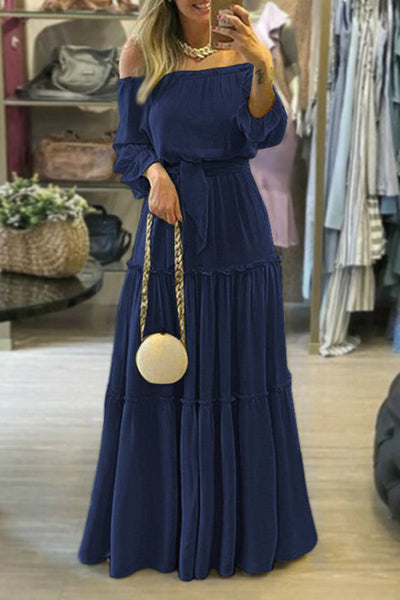 Lace-up Ruffled Boho Sexy Off-the-shoulder Maxi Dress