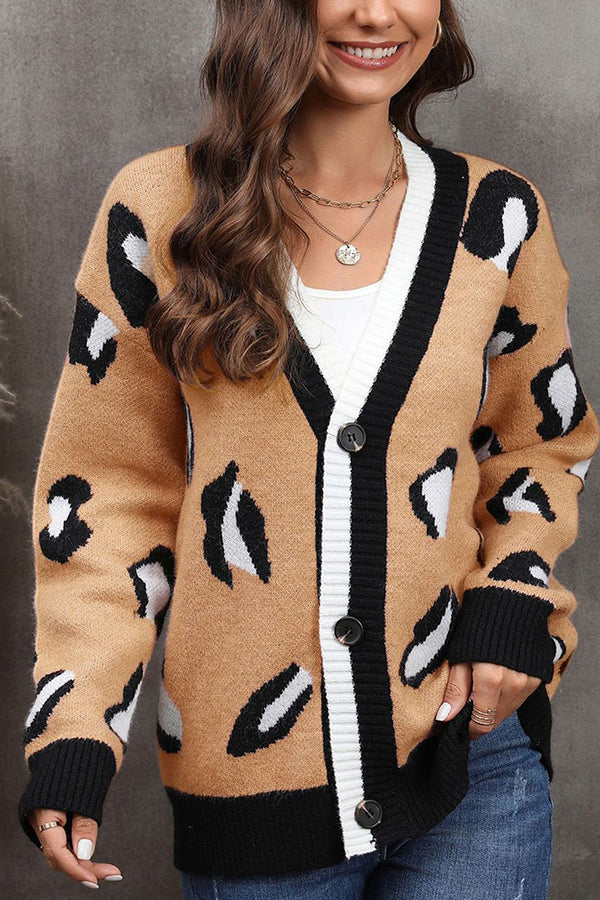 Button Leopard Sweater Cardigan
