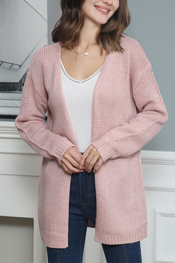 Ladies Solid Color Long Sleeve Knit Cardigan Sweater