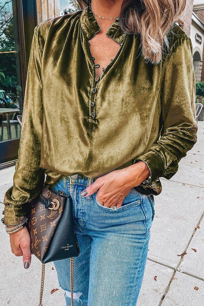 Sexy V-Neck Gold Velvet Long Sleeve Shirt