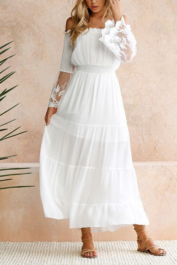 Dress One Line Collar Lace Patchwork Dress