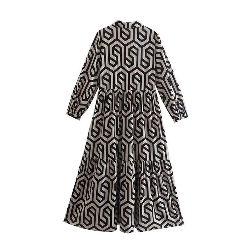 Robe midi imprimée à motif géométrique 