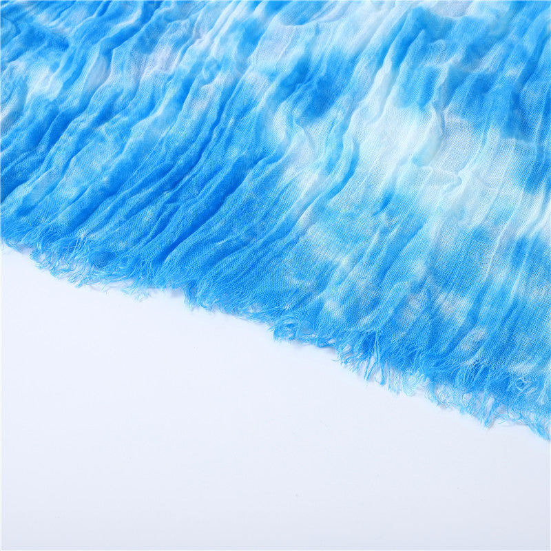 Hand-gradient Tie-dye Pleated Ink Blue Scarf