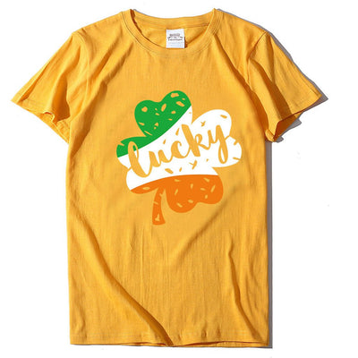 Women's St. Patrick's Day Lucky Letters Print Loose Short Sleeve Tee