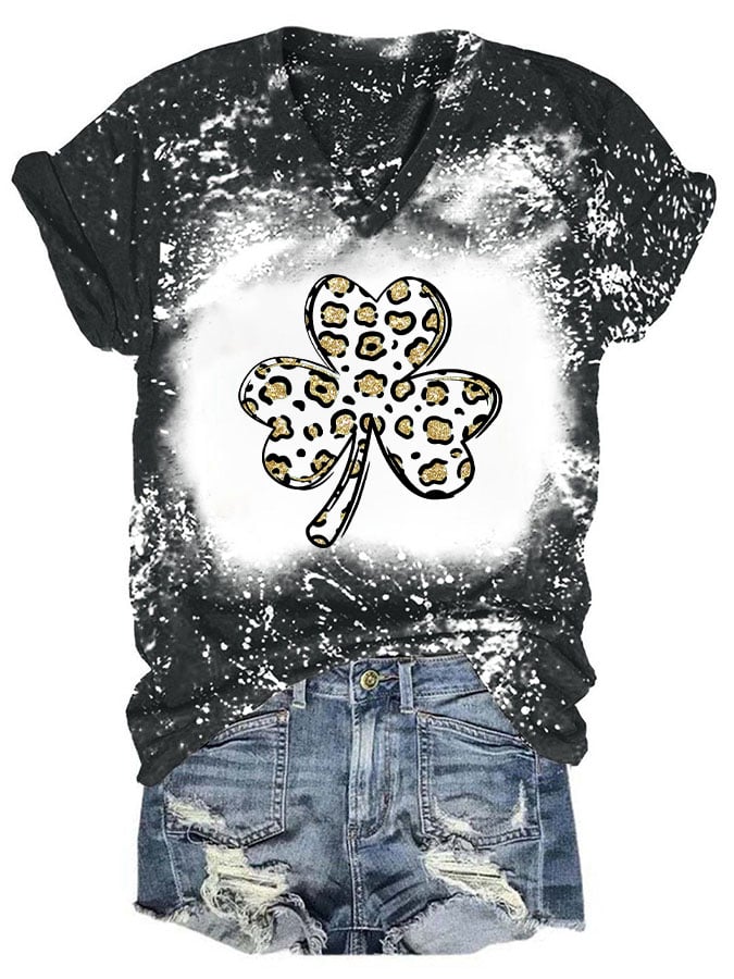 Tie Dye Clover Leopard Print Short Sleeve T-Shirt