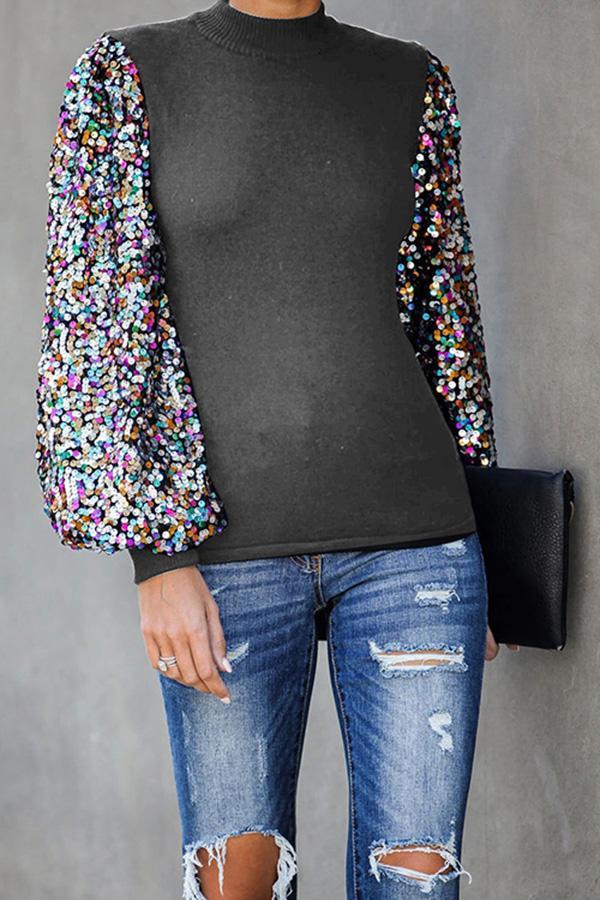 Disco Fever Sequin Sleeve Knit Top